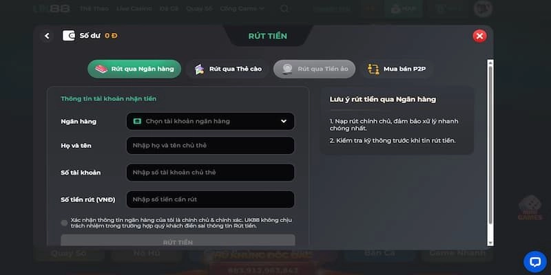 Những hình thức rút tiền Uk88 thông dụng nhất